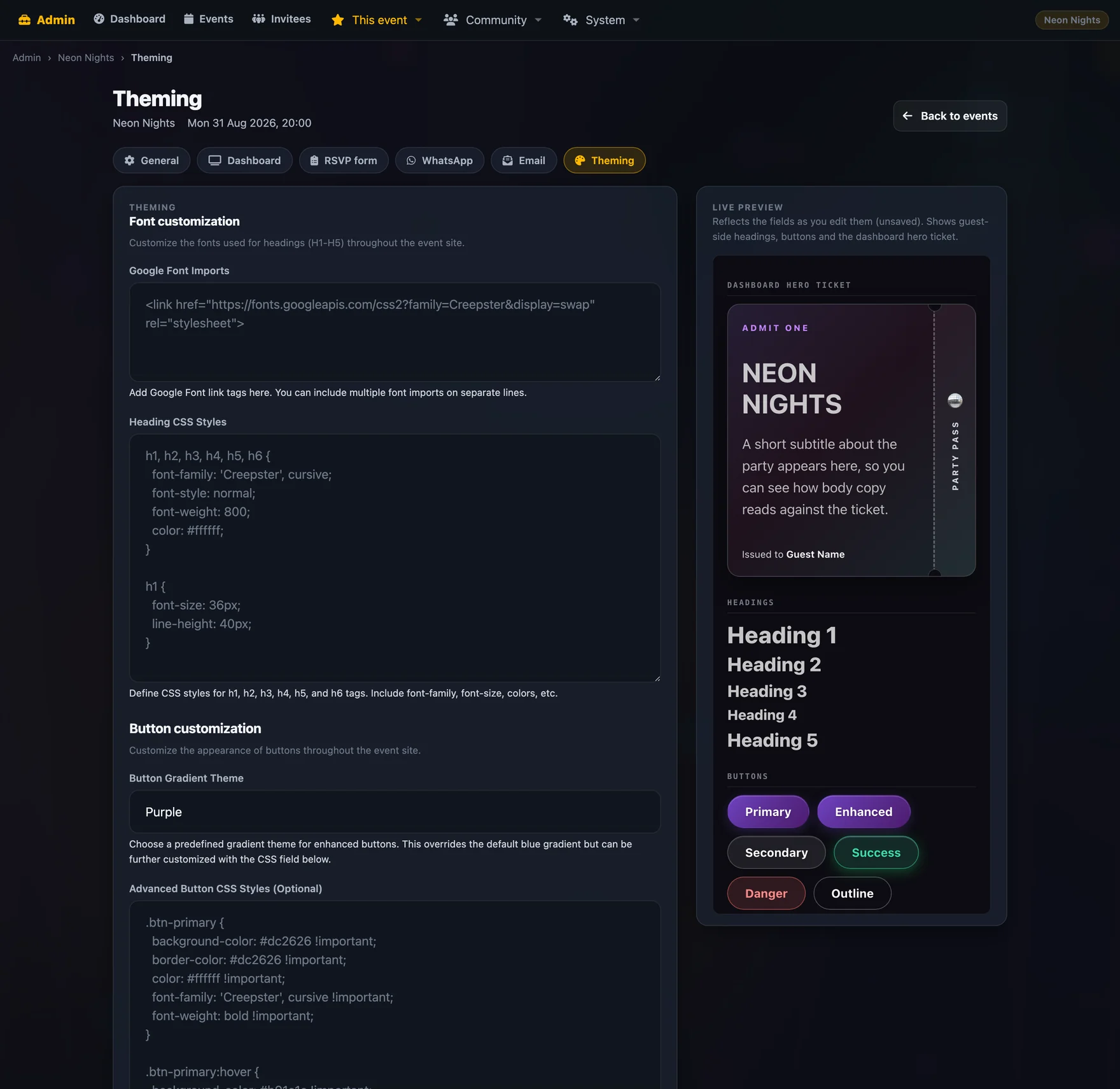 Theming editor with live phone preview
